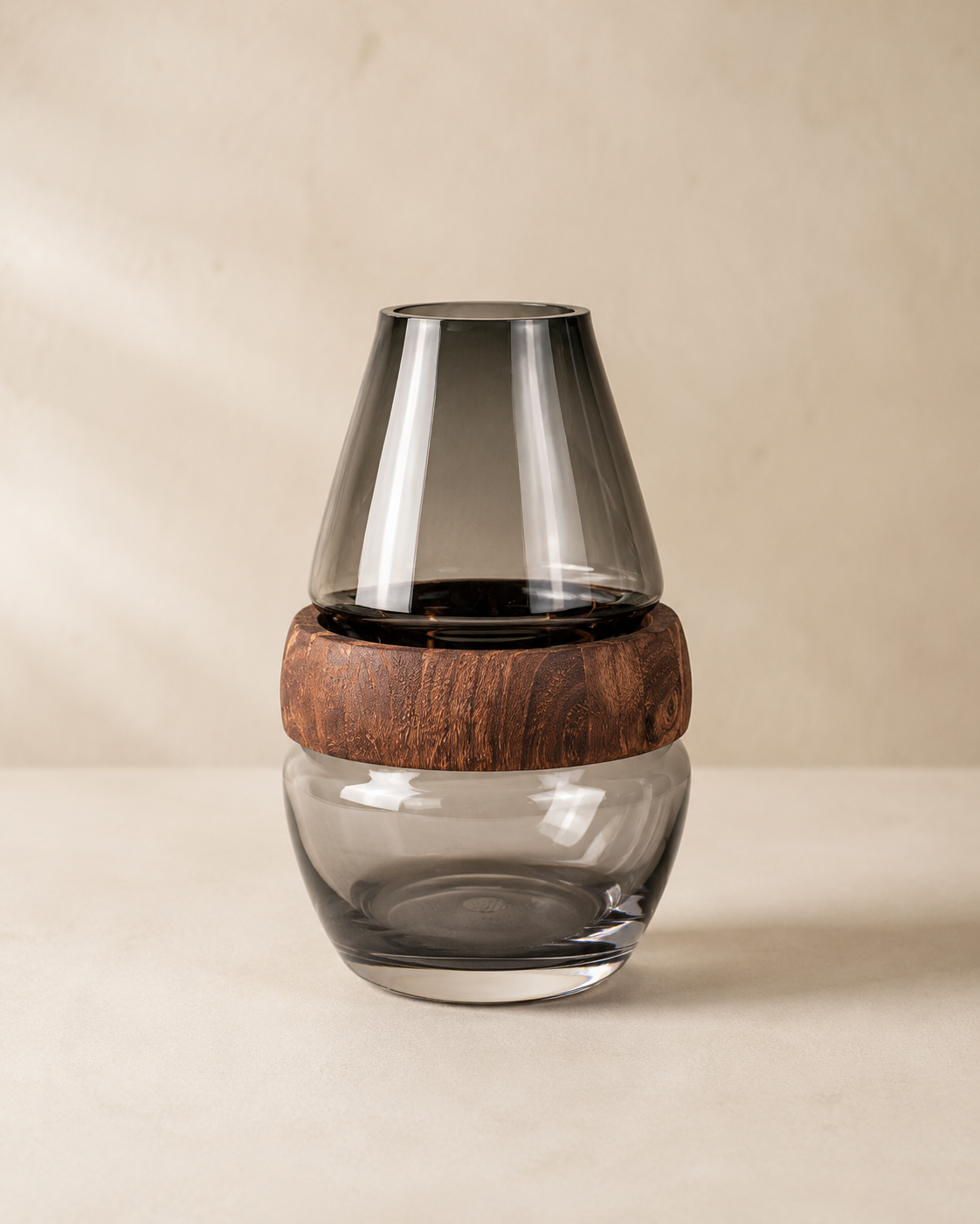 Terra Smoke Wood & Glass Vase