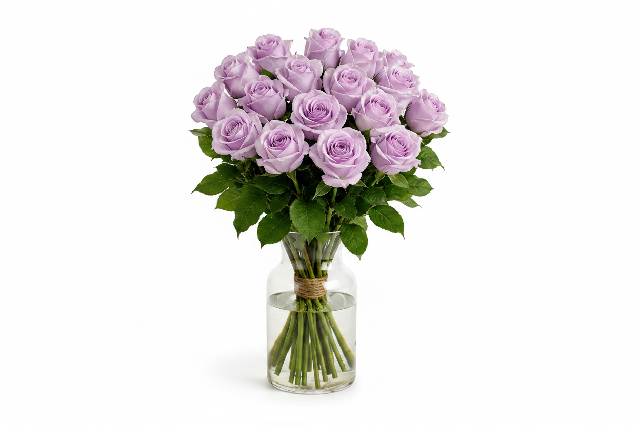 Purple Rose Bouquet 20 Stems – cylinder vase
