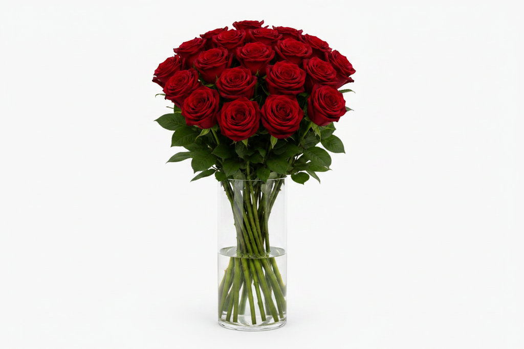 Red Rose Bouquet 20 Stems – in cylinder vase