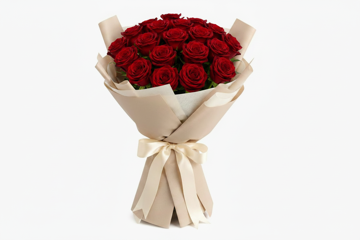 Red Rose Bouquet with Beige Wrapping